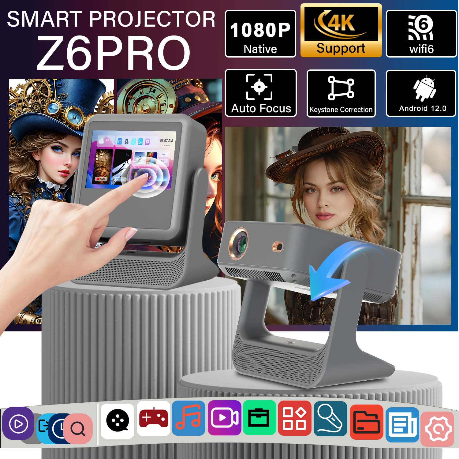 Home Gym Video - Proyector Deportivo Portátil con Corrección Trapezoidal